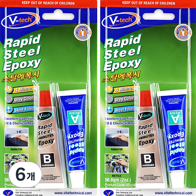 Vtech 금속 접착제 스틸 에폭시, 6개