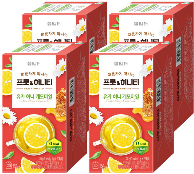 담터 프룻 허니티 유자 허니 캐모마일, 1g, 20개입, 4개