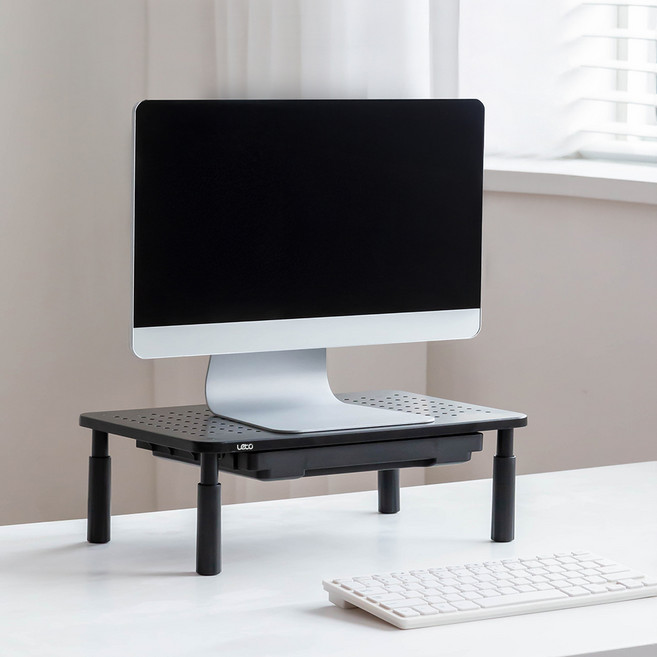 레토 메탈 높이조절 서랍형 모니터 받침대 LMS-A07D, 블랙