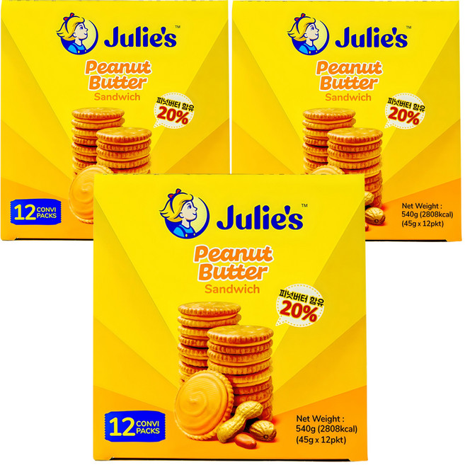 줄리스 피넛버터 샌드위치, 540g, 3개