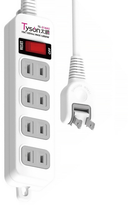 Tyson 太順電業 1切4座插延長線 2孔 TS-214AS, 2.7m, 白色, 1條