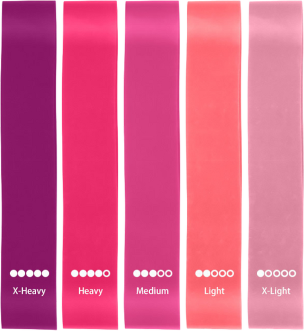 小麥購物 L740 深蹲阻力帶 5件套, 淺粉色 + 西瓜粉 + 玫紅色 + 紫紅色 + 深紫色, 1組