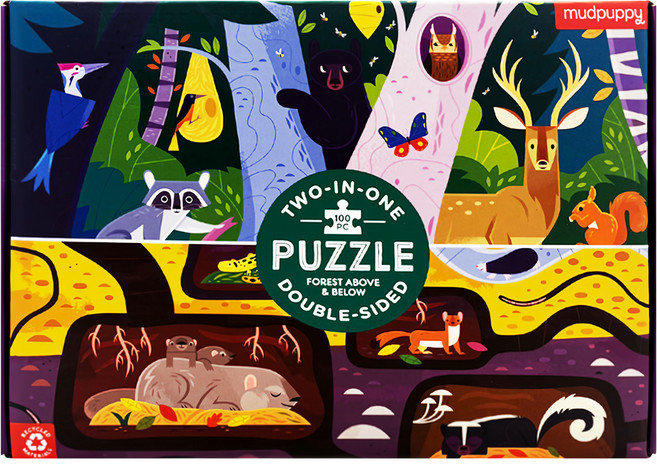 mudpuppy 雙面拼圖, 森林地表與地底世界, 100片, 1盒