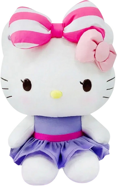 Sanrio 三麗鷗 Hello Kitty 大蝴蝶結娃娃 M, 1個, 白色 + 粉色 + 紫色, 28cm