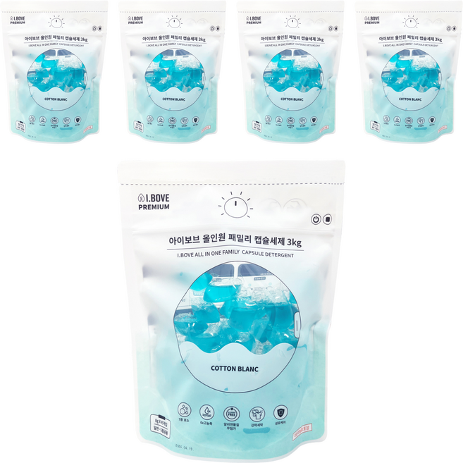 아이보브 프리미엄 코튼블랑 올인원 패밀리 캡슐세제, 45개입, 5개