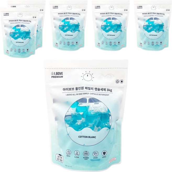 아이보브 프리미엄 코튼블랑 올인원 패밀리 캡슐세제, 45개입, 6개