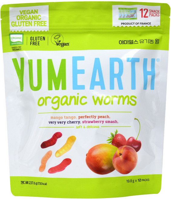 YUMEARTH 水果風味蟲蟲造型軟糖, 芒果+水蜜桃+櫻桃+草莓混合口味, 237.6g, 1包