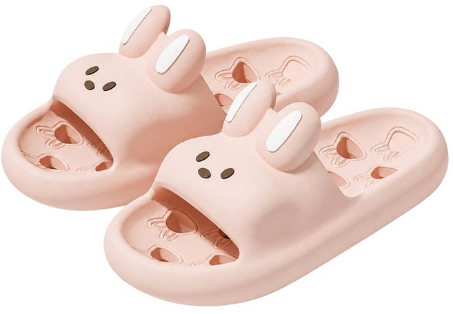 bebehome 小兔厚底防滑浴室軟底拖鞋, 櫻花粉, 1套
