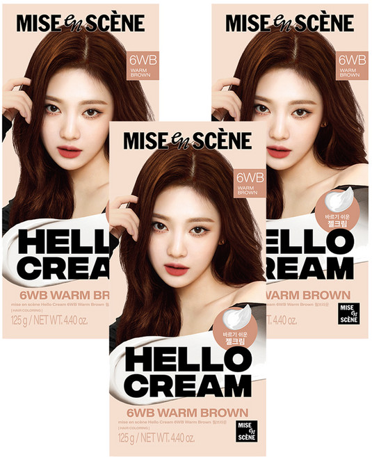 미쟝센 뉴 헬로크림 염색제, 웜브라운, 3개