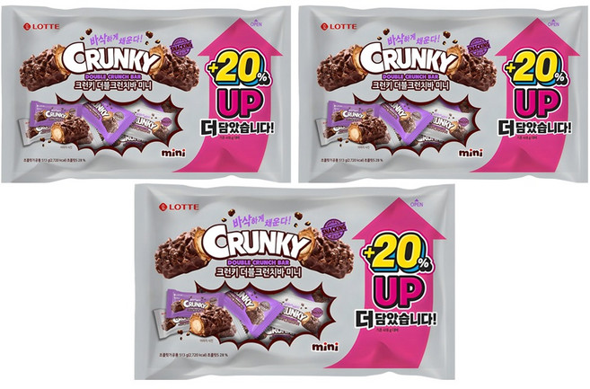 롯데웰푸드 크런키 더블크런치바 미니, 513g, 3개