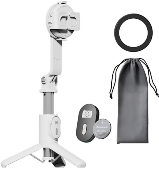 누아트 6단 조절 흔들림 방지 맥세이프 2배 자력 블루투스 셀카봉 삼각대 + 클램프형 듀얼킷 + 전용파우치, 화이트, 1개