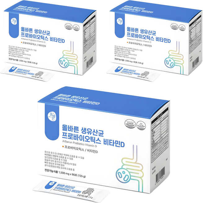 올바른건강식품 생유산균 프로바이오틱스 비타민D 90p, 135g, 3개
