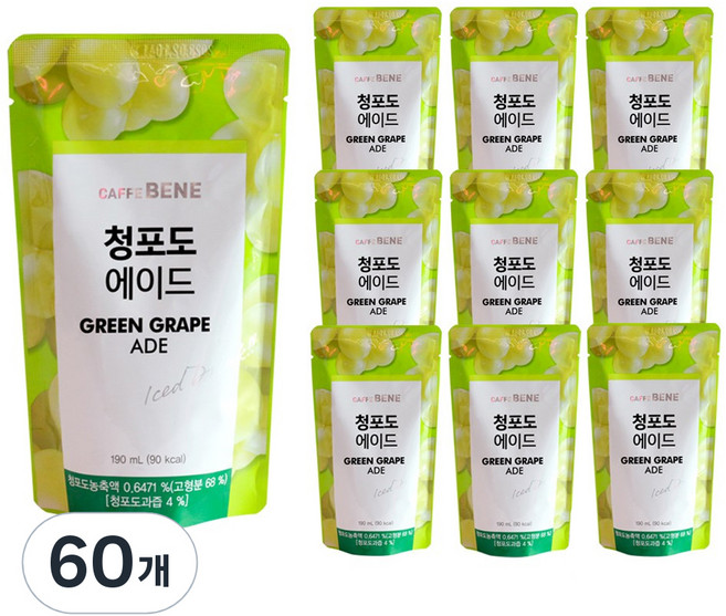 카페베네 청포도에이드 파우치음료, 190ml, 60개