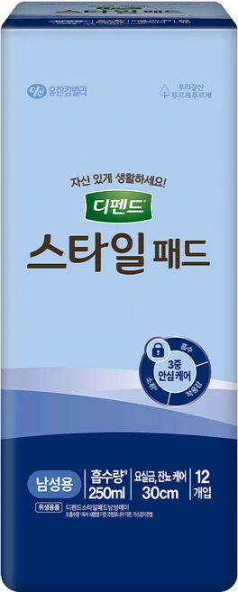 디펜드 스타일 패드 남성용, 12개입, 1개 - 쿠팡