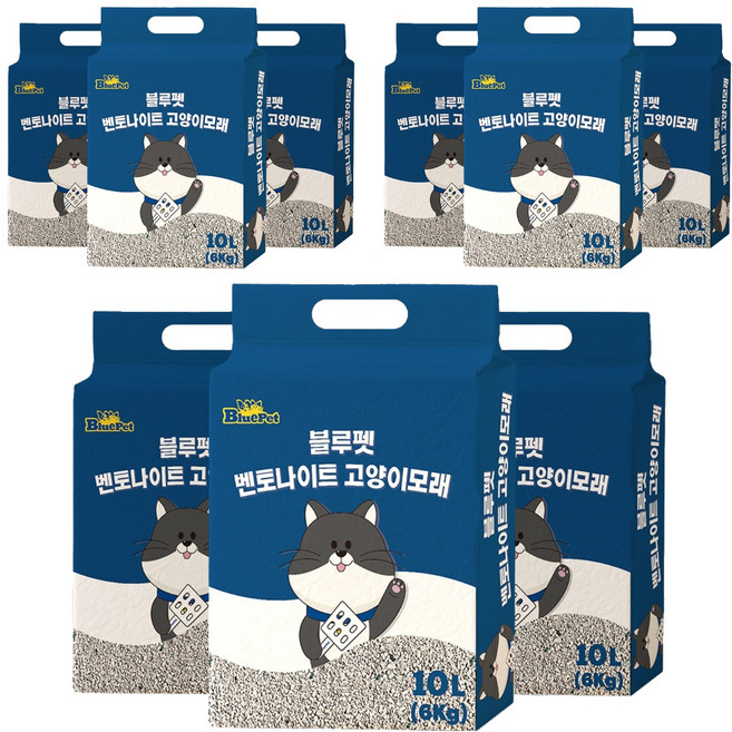 블루펫 응고형 벤토나이트 고양이 모래, 10L, 9개, 무향