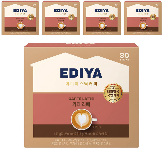 이디야 카페 라떼, 15g, 30개입, 5개