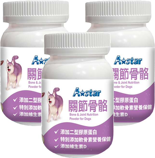 A star 犬專用關節骨骼粉 6個月以上, 維護骨骼/關節, 60g, 3罐