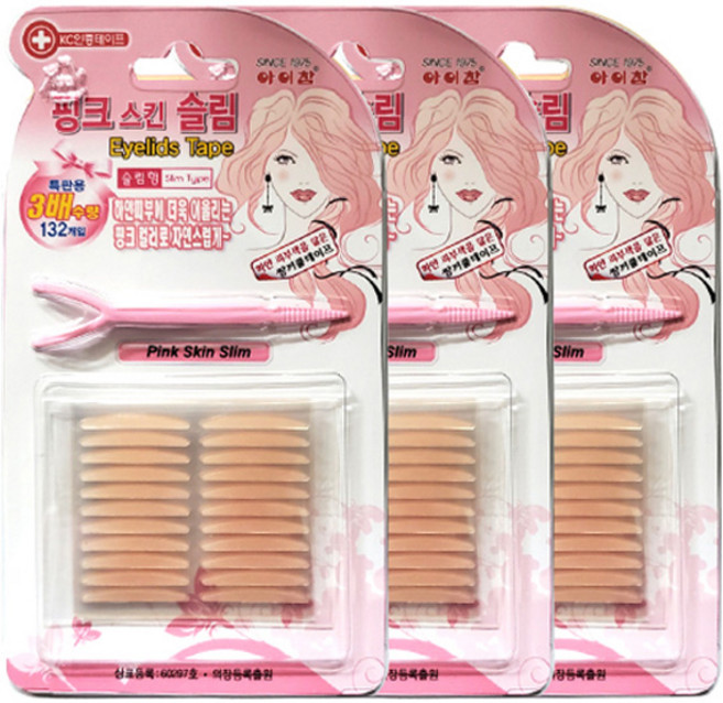 아이참 스킨 슬림 단면 쌍꺼풀 테이프 132p, 3세트, 핑크