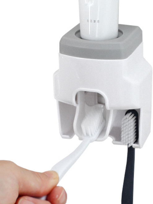 피키픽스 치약 디스펜서 겸용 칫솔걸이, 화이트 + 그레이, 1개