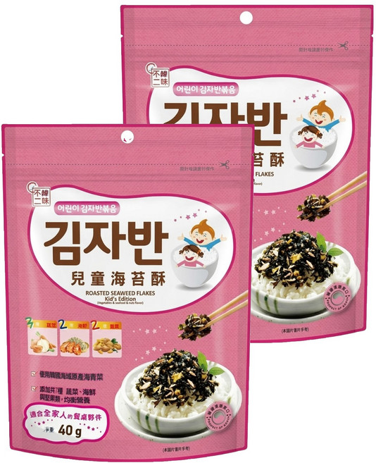 韓味不二 兒童海苔酥, 混合口味, 40g, 2包
