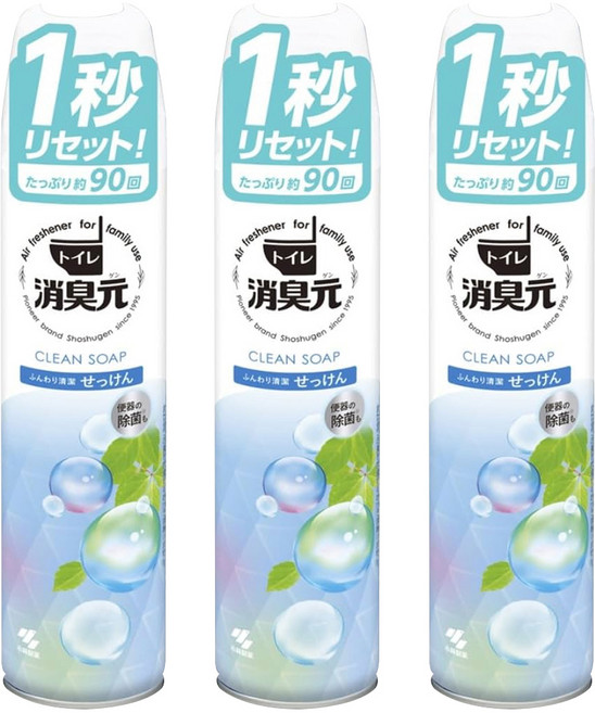 KOBAYASHI 小林製藥 消臭元 浴廁用芳香噴霧, 柔軟皂香, 280ml, 3瓶