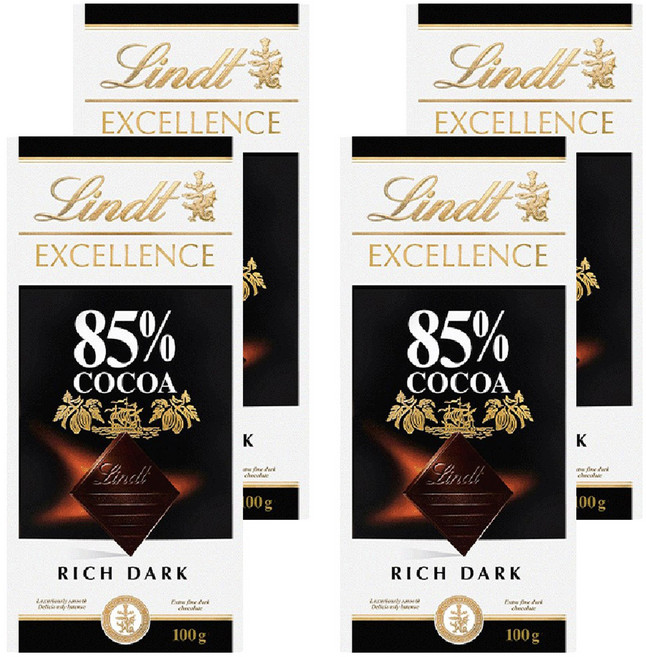 Lindt 瑞士蓮 Excellence 85% 可可高可可黑巧克力, 4個, 100g