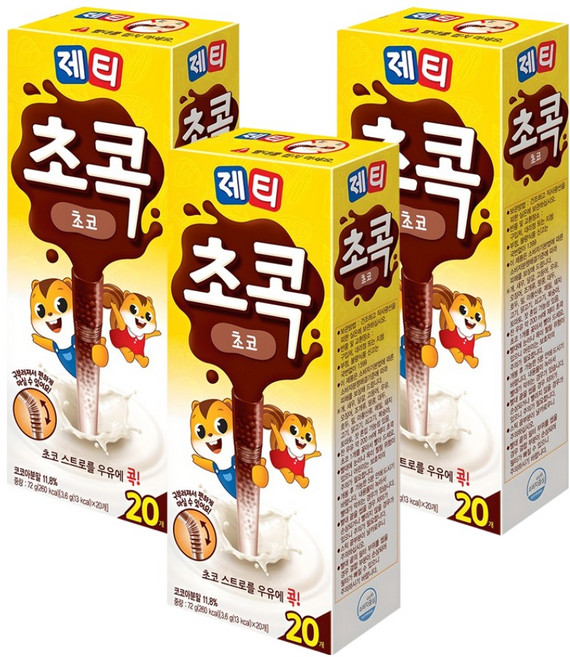 제티 초콕 초코 스트로우, 3.6g, 20개입, 3개