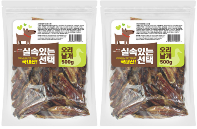 펫츠몬 강아지 실속있는선택 건조간식, 오리날개, 500g, 2개