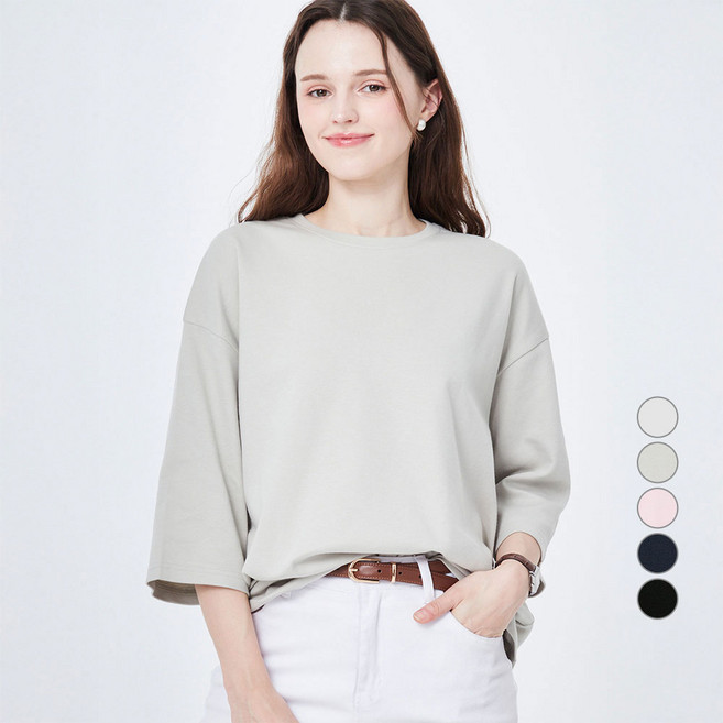 ELLE PARIS 여성용 통기성 오버핏 7부 소매 티셔츠