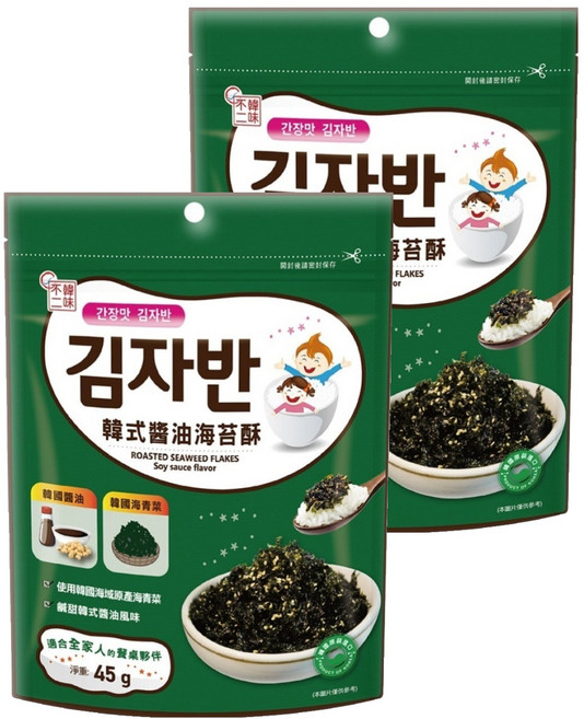 韓味不二 海苔酥 韓式醬油口味, 2包, 45g