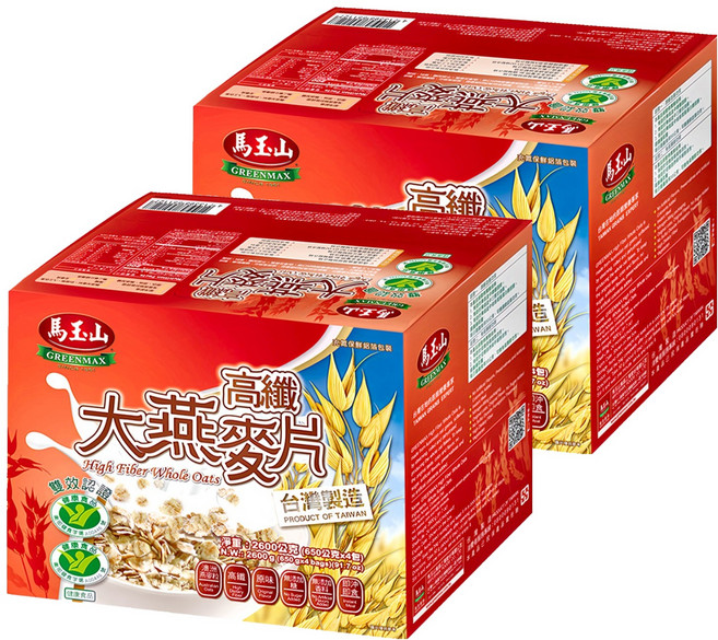 馬玉山 高纖大燕麥片, 2600g, 2盒