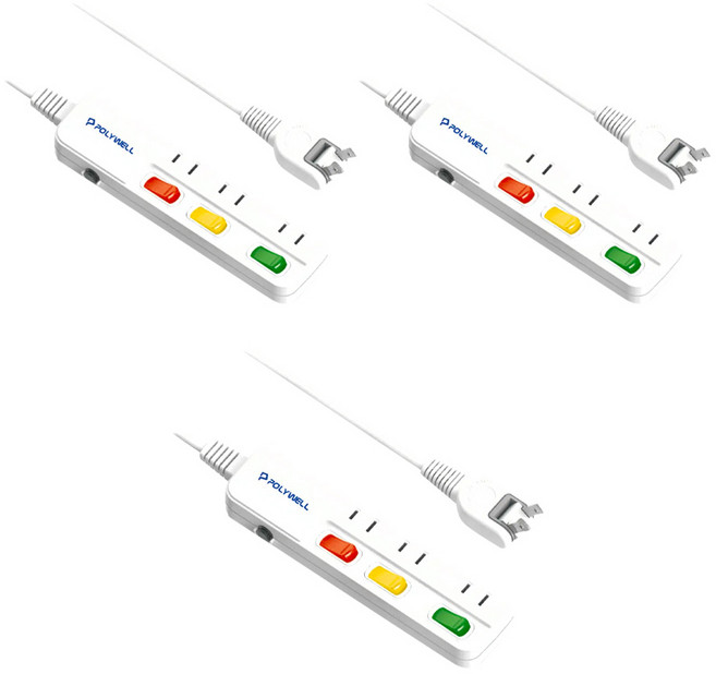POLYWELL 寶利威爾 3切3座2P 延長線 PW15-T05-A067 9尺, 270cm, 延長線 白色, 3條