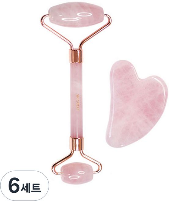 스킨올리 로즈쿼츠 페이스롤러 + 하트 괄사, 6세트, 혼합색상