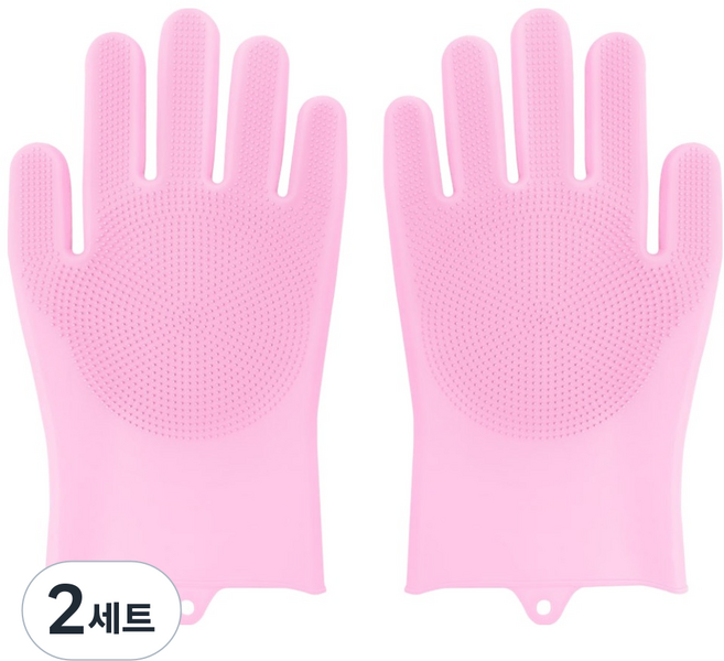 World Clean 多功能矽膠菜瓜布手套 粉紅色 雙手穿戴組, 2套, 2入