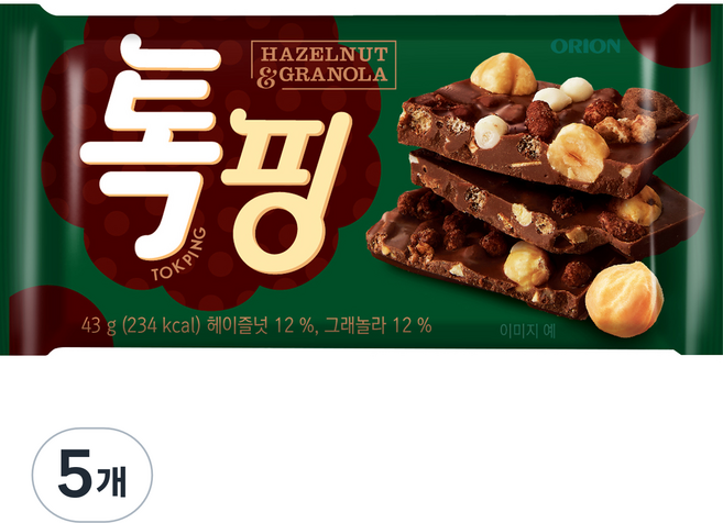 오리온 톡핑 헤이즐넛&그래놀라, 43g, 5개