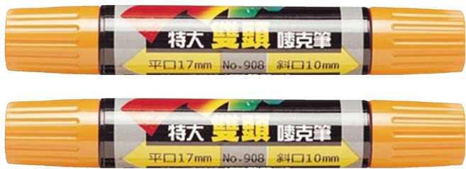 LIBERTY 利百代 雙頭麥克筆 NO. 908 特大雙頭 平口17mm 斜口10mm, 橙色, 2支