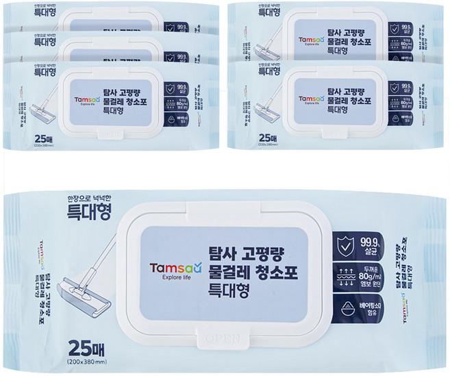 탐사 도톰한 고평량 물걸레 청소포 80g 특대형 25p, 6개