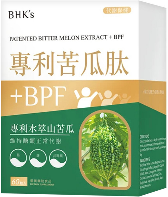BHK's 專利苦瓜月肽 +BPF 素食膠囊, 3g, 60顆, 1罐