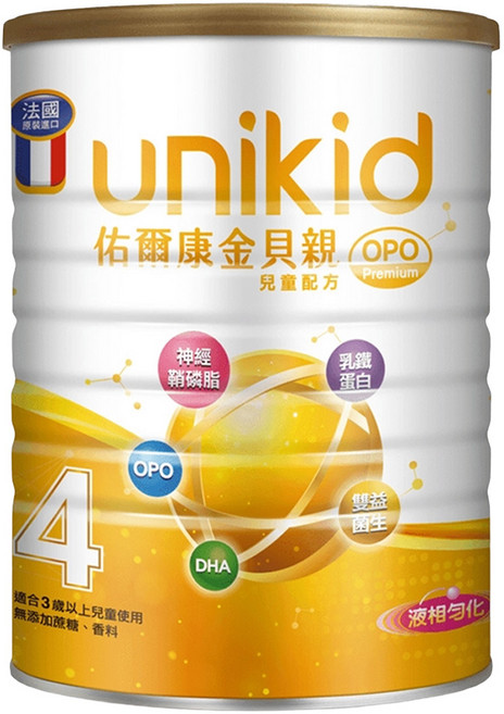 unikid 佑爾康 金貝親 OPO Premium 兒童配方 4號, 850g, 1罐