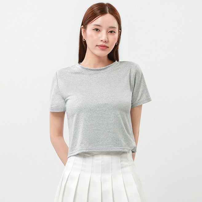 엘쏘 여성용 라운드넥 루즈핏 무지 크롭 반팔 티셔츠