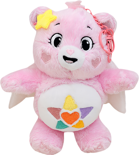 Care Bears 療癒立體翅膀造型絨毛公仔鑰匙圈掛飾, 粉色, 1個, 18cm
