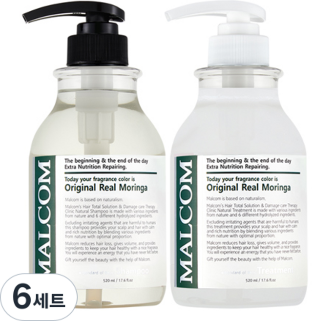 MALCOM 瑪律科姆 經典真實辣木洗髮精 520ml + 護髮素 520ml 套組, 6套