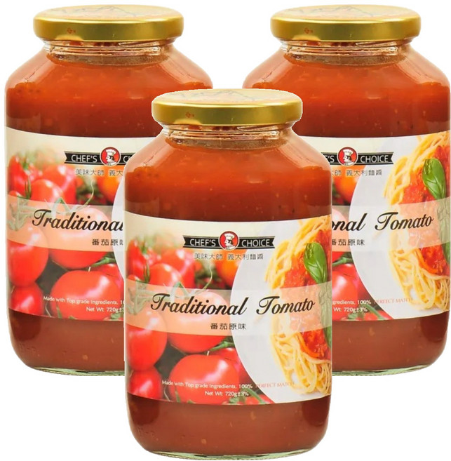 CHEF'S CHOICE 美味大師 義大利麵醬 蕃茄原味, 720g, 3罐