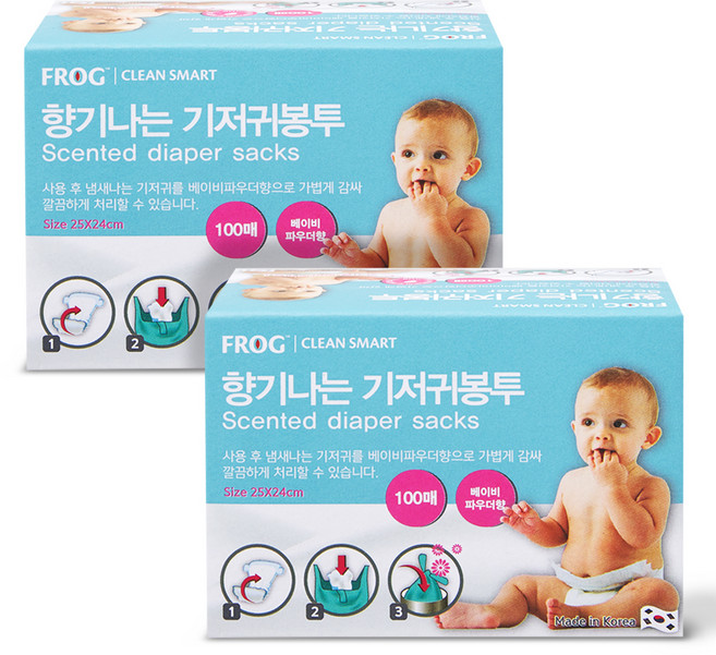 프로그 향기나는 기저귀봉투 베이비파우더향 100p, 2개
