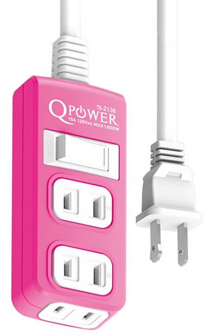 Tyson 太順電業 QPOWER 太超值 延長線 2孔1開3插 TS-213B 4尺, 1.2m, 洋紅色, 1條