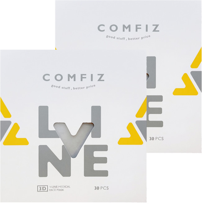 Comfiz 康菲 成人立體V型醫療口罩, 雪狐銀, 2套, 30片