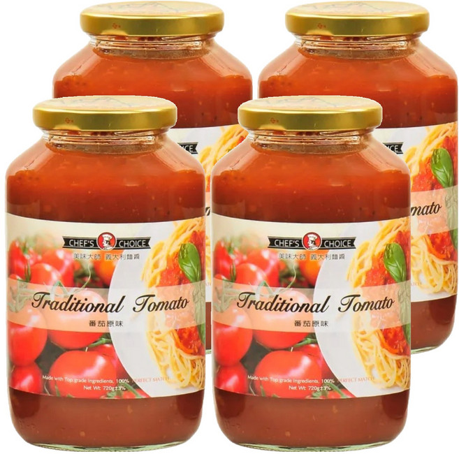 CHEF'S CHOICE 美味大師 義大利麵醬 蕃茄原味, 720g, 4罐