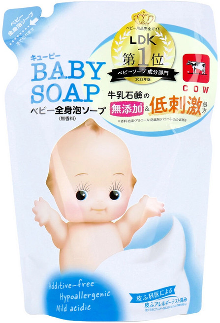 COW STYLE 牛乳石鹼 嬰幼兒全身泡泡沐浴乳補充包 無香, 350ml, 1包