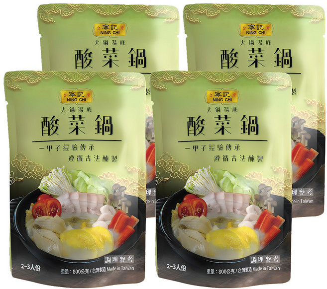 寧記 酸菜鍋 老牌火鍋獨有酸菜口味, 800g, 4包