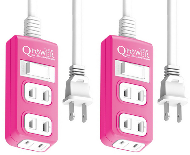 Tyson 太順電業 QPOWER 太超值 延長線 2孔1開3插 TS-213B 4尺, 1.2m, 洋紅色, 2條